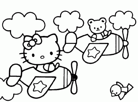 Flying Hello Kitty Coloring Page