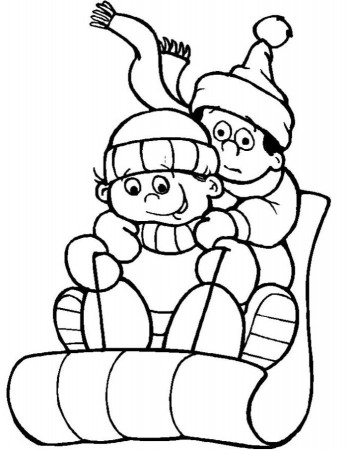 Print Sledding On Snow Winter Coloring Pages or Download Sledding 