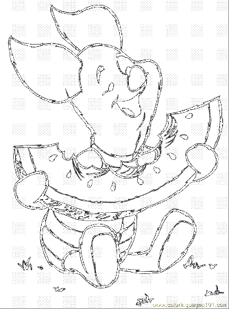 Coloring Pages Piglet Is Eating A Watermelon (Cartoons > Winnie 
