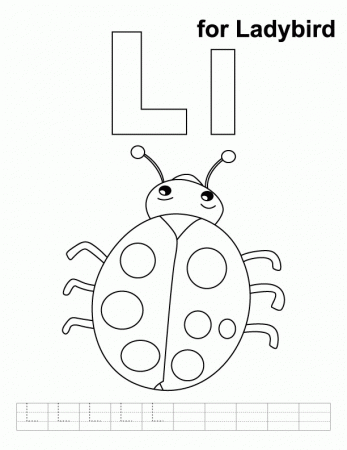 L for ladybird coloring page with handwriting practice | Download 