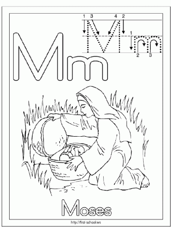 M is for baby Moses in a basket | Religious Coloring Pages