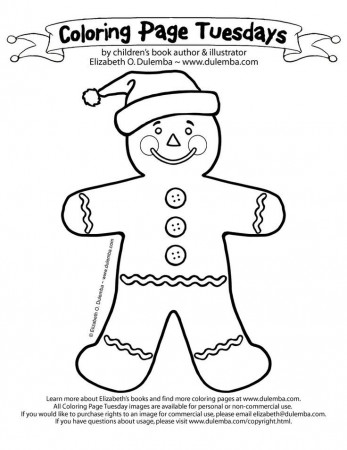 santa hat gingerbread man coloring page | Line drawing