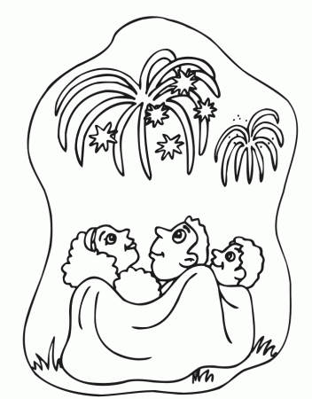 Fireworks Coloring Page | A Family Watching Fireworks