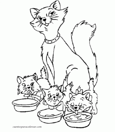 Cuentos infantiles: Los Aristogatos. Dibujos para colorear e imprimir.