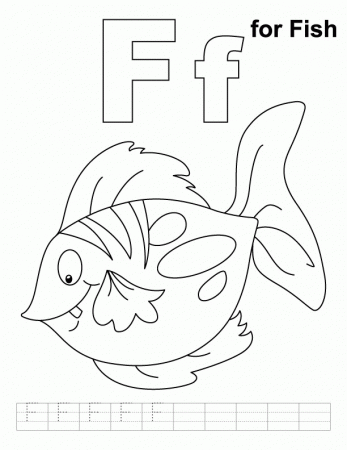 F for fish coloring page with handwriting practice | Download Free 