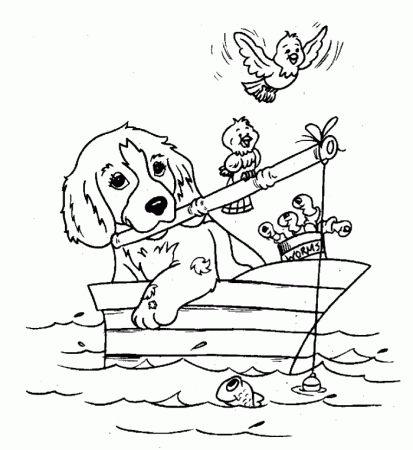 Dog Fishing Coloring Page - Animal Coloring Pages on iColoringPages.