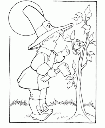 Thanksgiving Holiday Coloring page sheets: Pilgrim Boy 