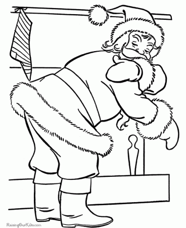Santa coloring pages - Down the Chimney!