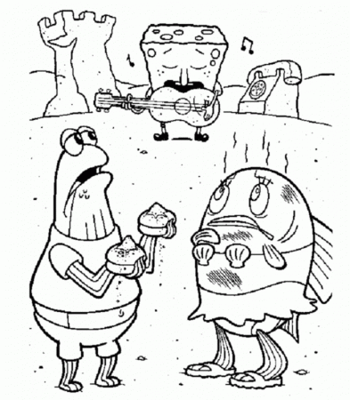 Spongebob with Guitar Coloring Page : New Coloring Pages