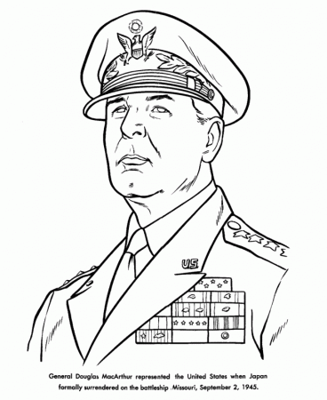 Veterans Day Coloring Pages - General MacArthur - Pacific Theater 