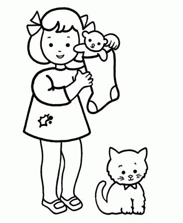 Download Christmas Girl Coloring Pages And Cat Or Print Christmas 