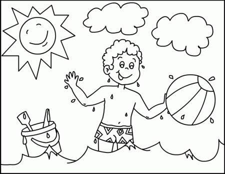 kids playing on the beach Colouring Pages