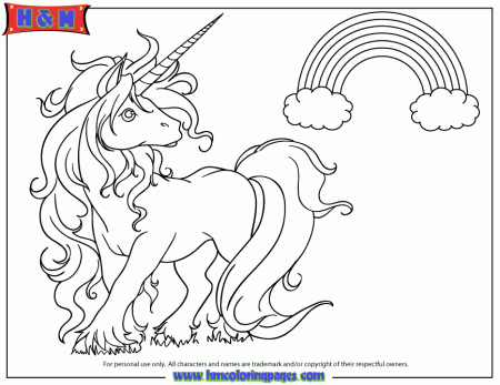 Cute Cartoon Unicorn Looking At Rainbow Coloring Page | Free 