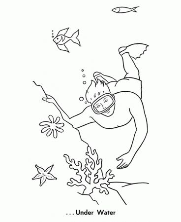 Summer Coloring - Kids Skin diving Coloring Page Sheets of the 