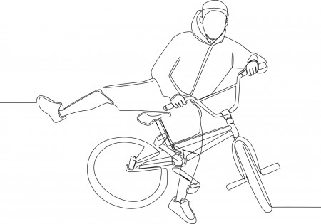 Continuous line drawing of young rider using bmx bicycle on the street.  Vector illustration. 7104779 Vector Art at Vecteezy