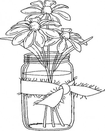 flower drawings in a mason jar - Bing | Coloring pages, Printable coloring  pages, Easy coloring pages
