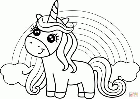 Unicorn with Rainbow coloring page | Free Printable Coloring Pages