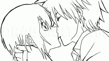 How to Sketch an Anime Kiss, Coloring Page, Trace Drawing