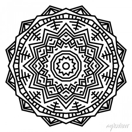 Geometric mandalas. coloring book page. zigzag ornament. round fototapeta •  fototapety kaleidoskop, izolovaný, Indie | myloview.cz