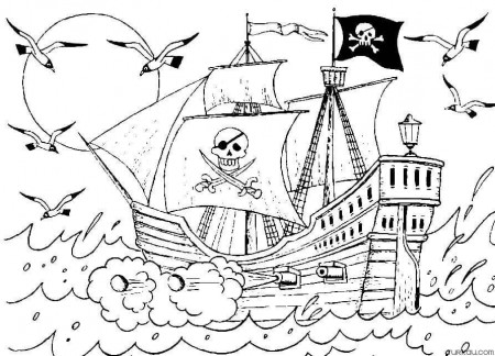 Ocean Pirate Ship Coloring Page » Turkau