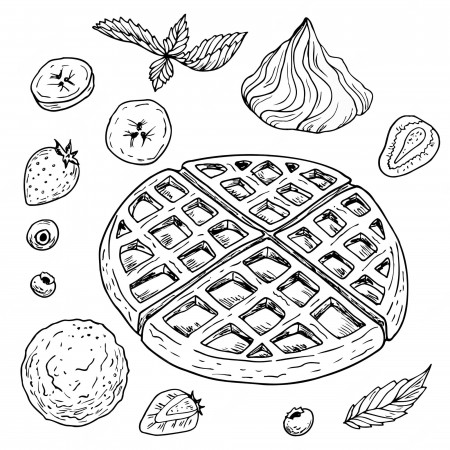 Premium Vector | A set for breakfast or dessert. waffles with fillings.  berries, fruits, ice cream and cream. hand drawn