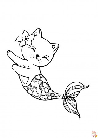 Free Mermaid Cats Coloring Pages for Kids | GBcoloring