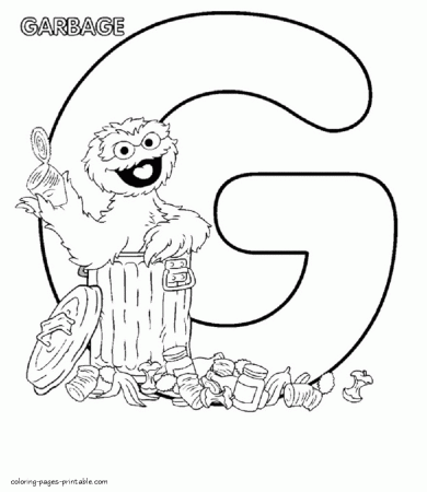 Oscar the Grouch and the letter G coloring page || COLORING-PAGES -PRINTABLE.COM