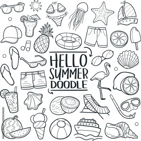Hello Summer Vacation Traditional Doodle Icons Sketch Hand Made Design  Vector Stock Vector | Adobe Stock