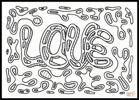 Psychedelic Pattern with Love Lettering coloring page | Free Printable Coloring  Pages