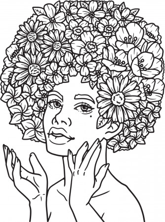 Beautiful Afro American Flower Girl Coloring Page 10993818 Vector Art at  Vecteezy