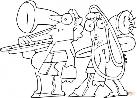 Family is Playing on Trombone coloring page | Free Printable Coloring Pages