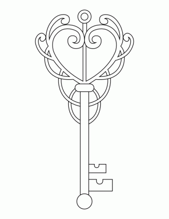 Printable Elegant Heart Key Coloring Page