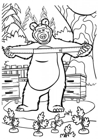 Masha and the Bear Planting Carrot Coloring Pages | Color Luna