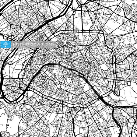 Paris, France, Monochrome Map Artprint Template | HEBSTREITS Sketches