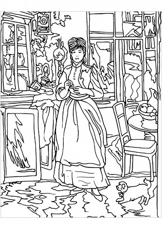 Berthe Morisot : In the dinning room - Masterpieces Adult Coloring Pages