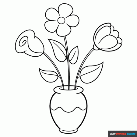 Simple Flowers in a Vase Coloring Page | Easy Drawing Guides