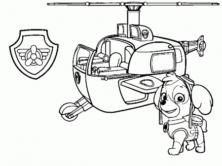 Skye and her helicopter - Paw Patrol Coloring Pages