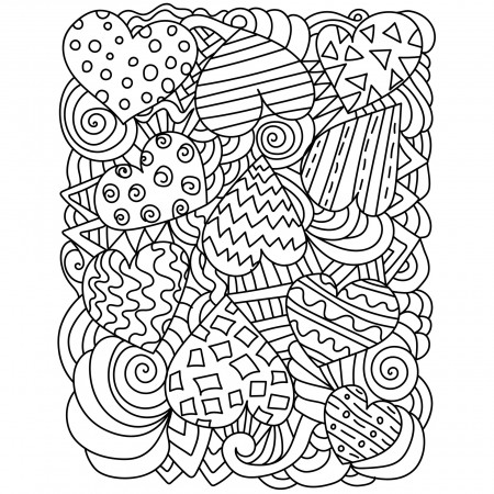 Antistress coloring page with hearts and ornate patterns, linear contour  curls and waves for meditative coloring or Valentine's Day 3619175 Vector  Art at Vecteezy