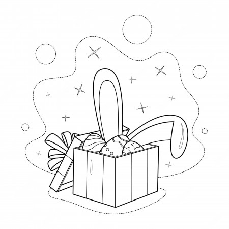 Premium Vector | Coloring page gift box with bow easter eggs and bunny ears