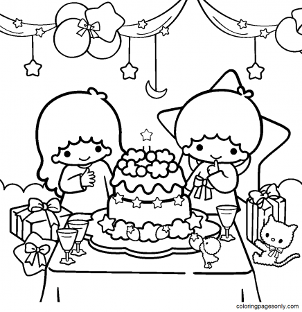 Birthday Little Twin Stars Coloring Pages - Little Twin Stars Coloring Pages  - Coloring Pages For Kids And Adults