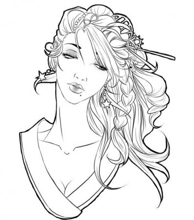 Beautiful Geisha Coloring Page - NetArt | Coloring pages, Color, Coloring  pictures