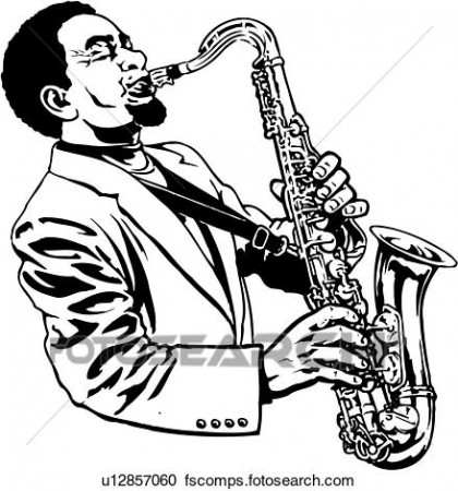 Illustration, lineart, sax, saxophone, player, saxophonist, music ...