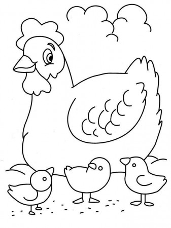 Hen with chickens coloring page for kids: Hen with chickens 
