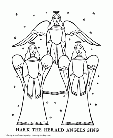 Religious Christmas Bible Coloring Pages - Herald Angles Sing Coloring Pages  | HonkingDonkey