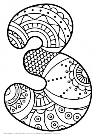 Number 3 Zentangle Coloring Page - Free Printable Coloring Pages for Kids