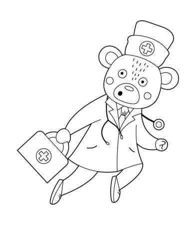 Vector outline bear doctor running with stethoscope and first aid kit. Cute  funny animal character. Medicine coloring page for children. Healthcare  icon isolated on white background 6982604 Vector Art at Vecteezy