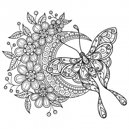 Butterfly and flower moon hand drawn for adult coloring book 7660689 Vector  Art at Vecteezy