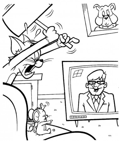 Online coloring pages Jerry, Coloring Tom and Jerry watching TV TV.