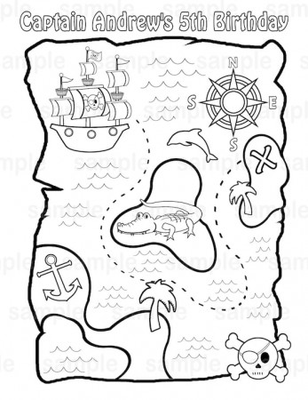 Personalized Pirate Treasure Map Coloring Page Birthday Party - Etsy