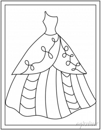 Fancy gown coloring page design template wall mural • murals wear, elegant,  beautiful | myloview.com